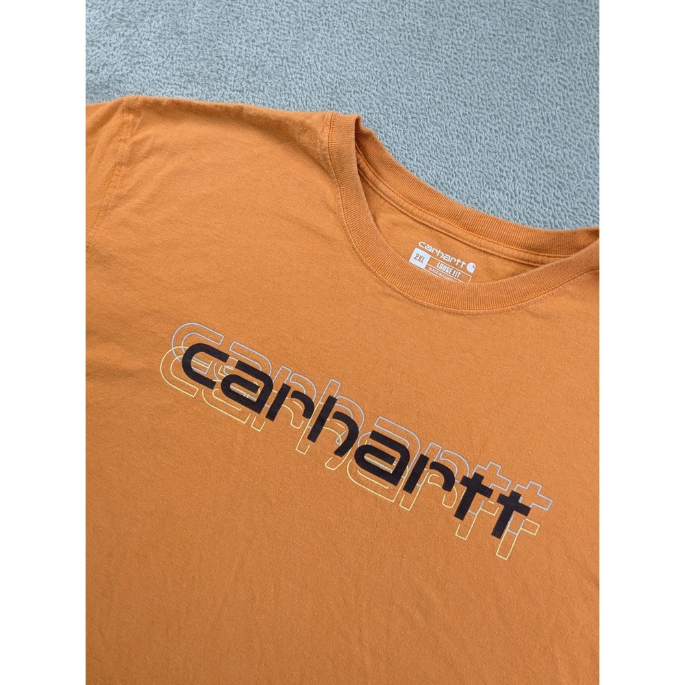 Carhartt Mens 2XL Loose Fit Graphic Logo T-Shirt Burnt Orange 100% Cotton Tee